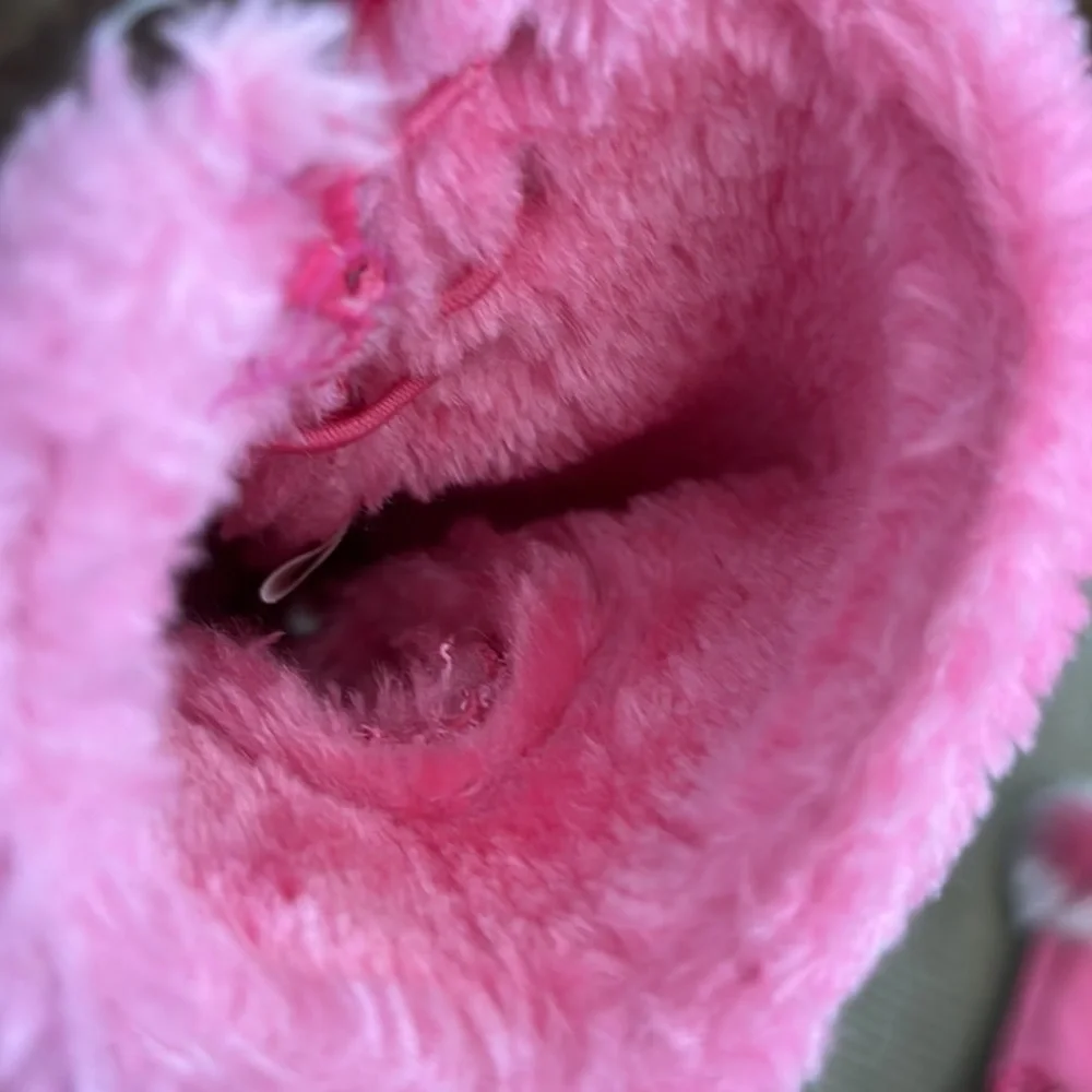 Pink Faux Fur Fingerless Lace Up Gloves